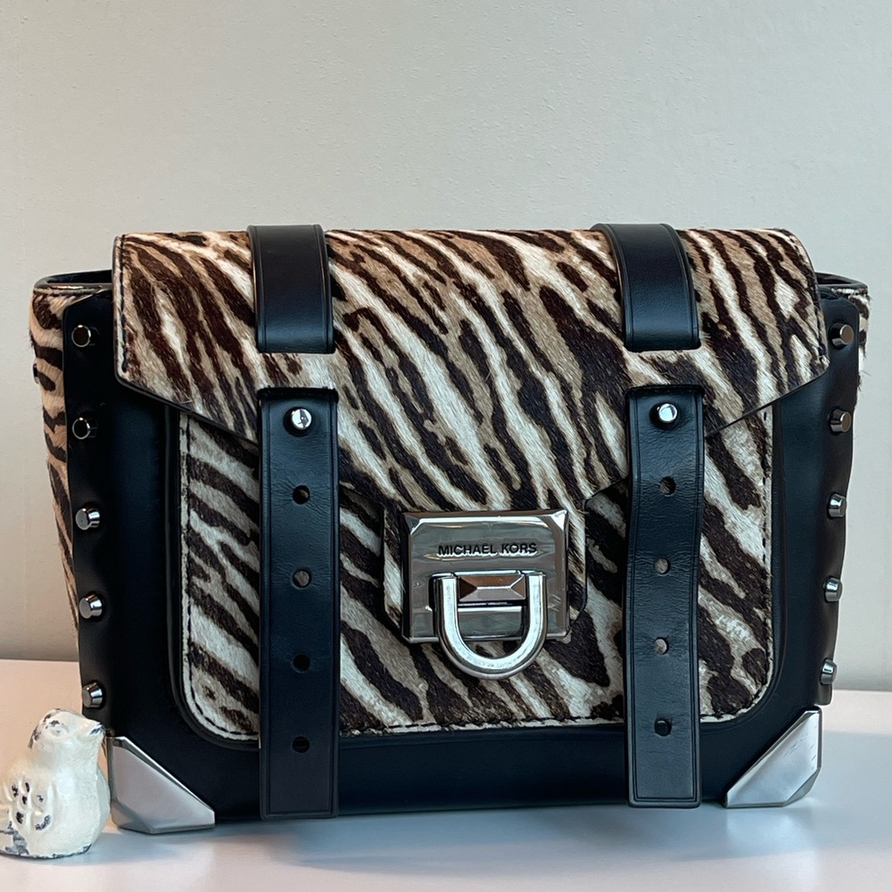 Michael Kors Zebra Print Crossbody Bag - Black and Brown